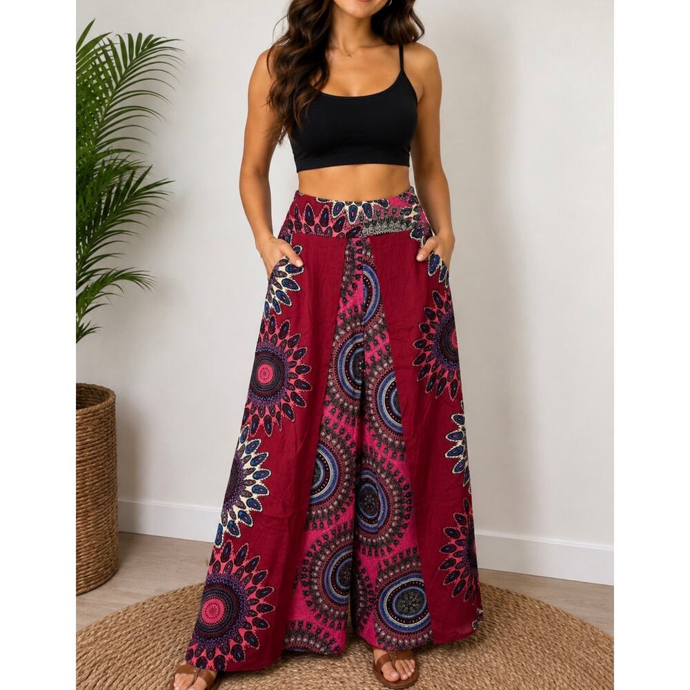 Boho Mandala Wide-Leg Pants